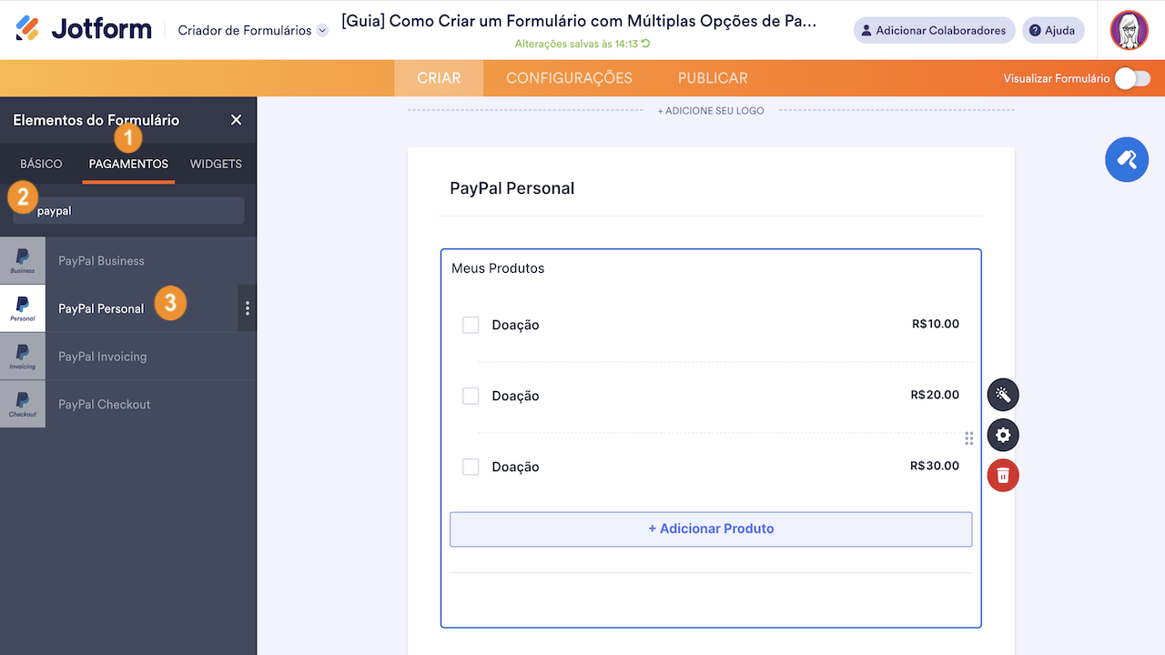 Criador de Formulários - PayPal Personal