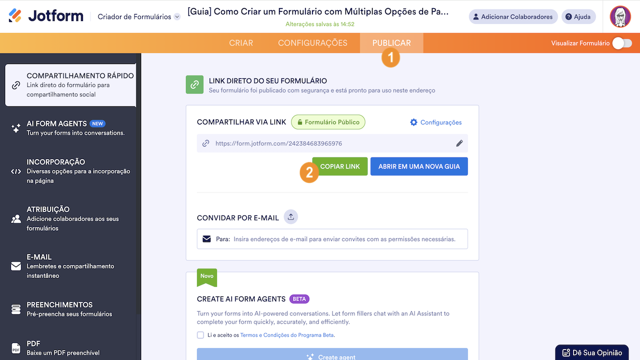 Criador de Formulários - URL do Formulário 