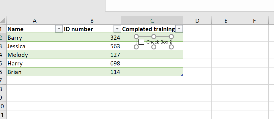 Excel'de Onay Kutusunu Hücreler Arasında Taşıma