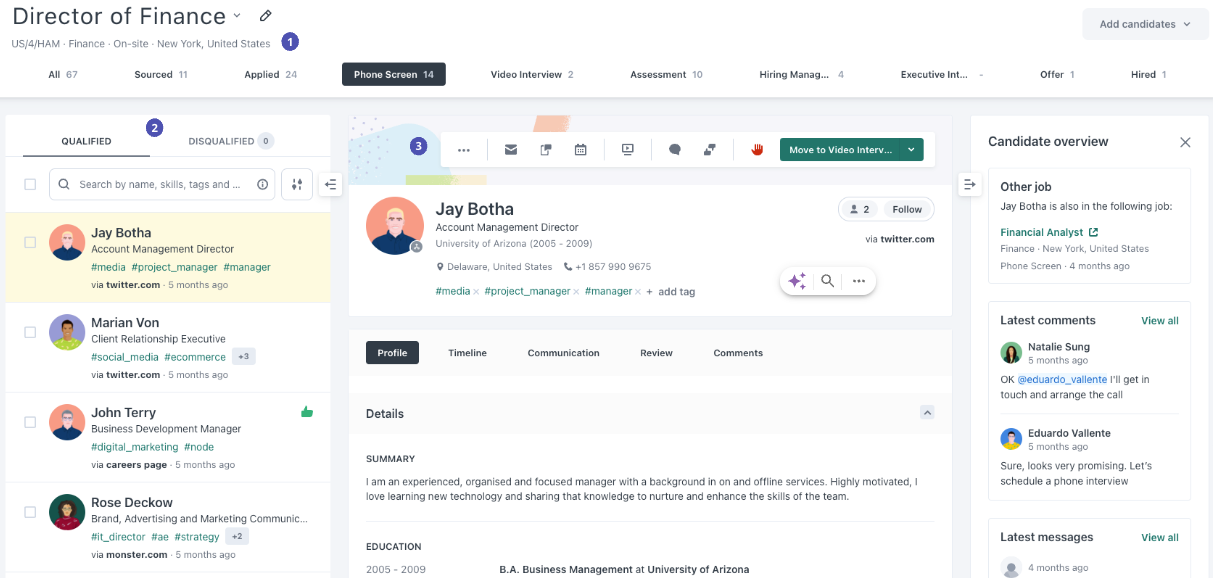 screenshot of workable product interface