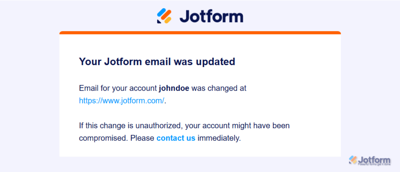 Account Email Address Updated email for changing account email address in Jotform
