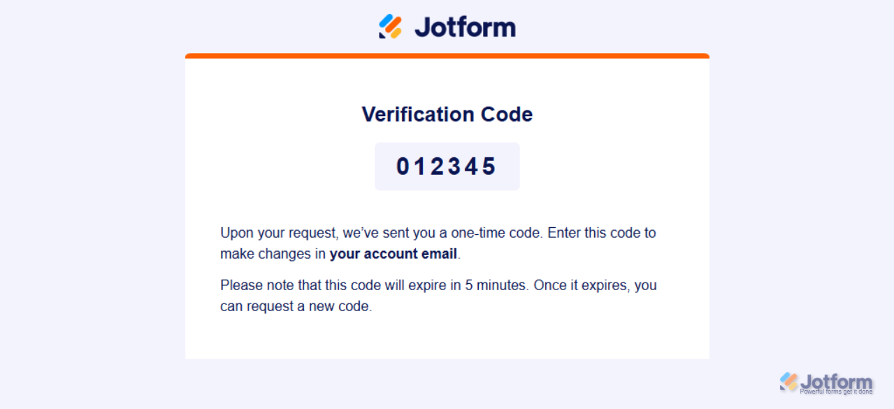Verification Code email for changing account email address in Jotform