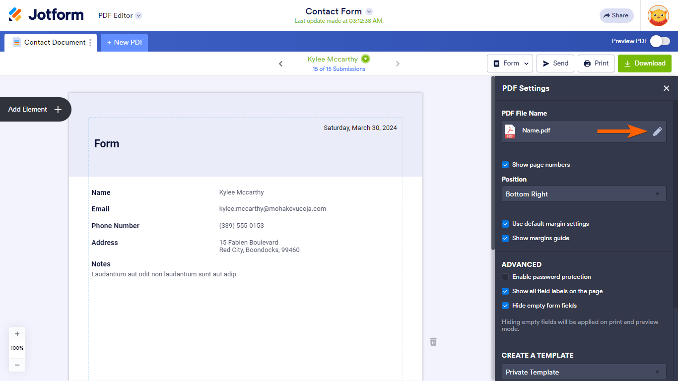 Guide to edit the filename in Jotform PDF Editor