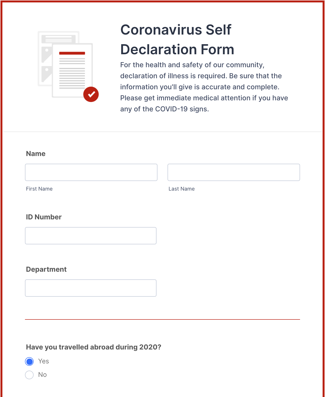coronavirus self declaration form