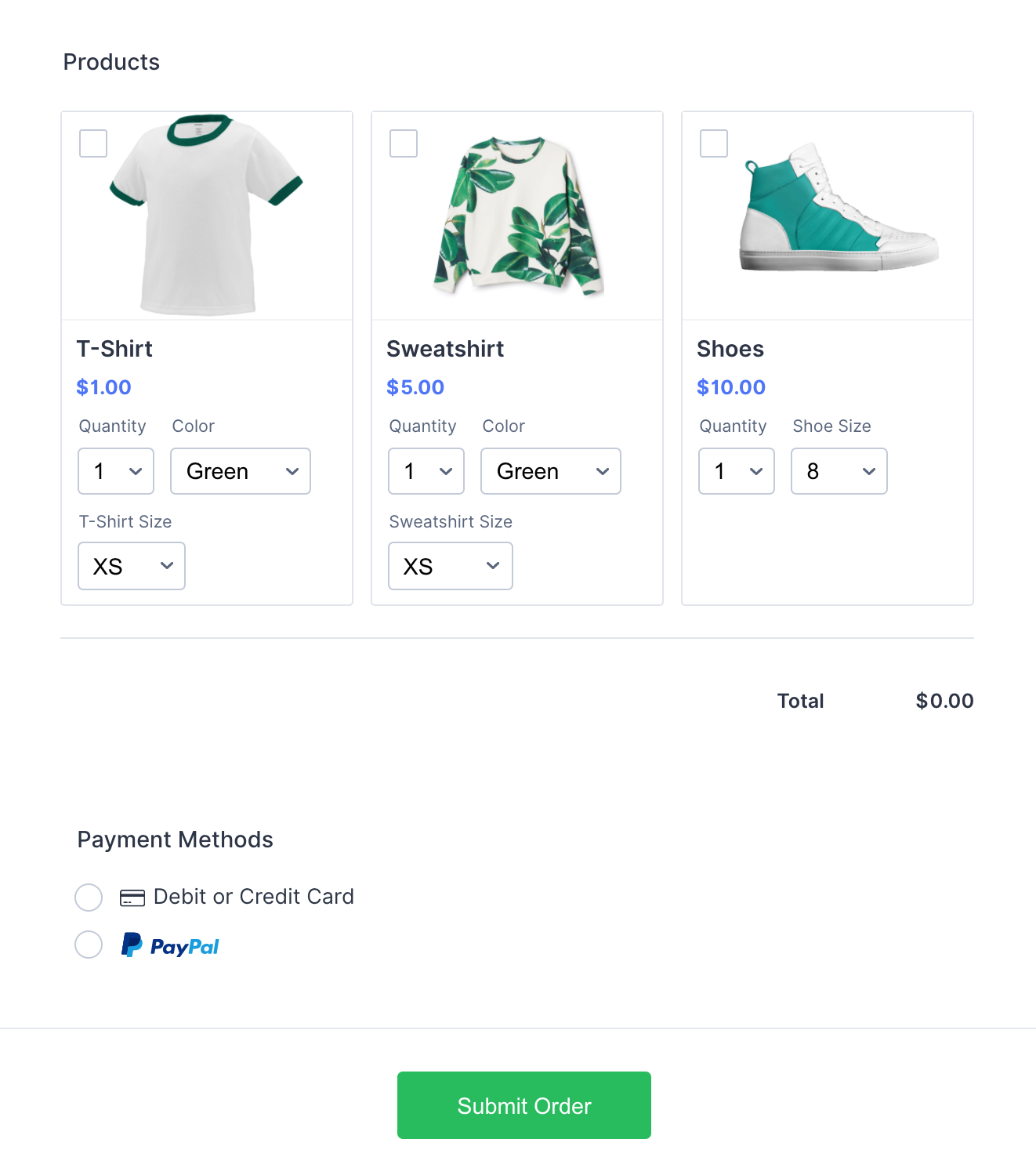 Product Order Form