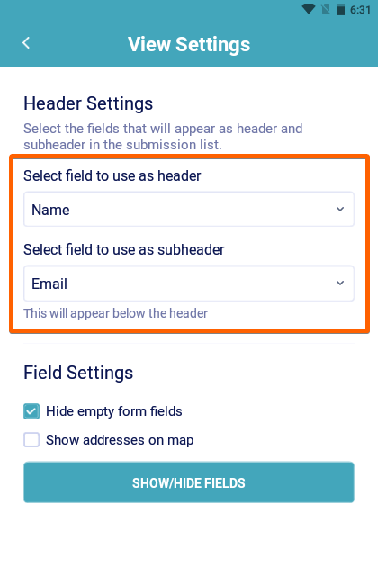 La configuración de encabezado en la Bandeja de Entrada de Jotform Mobile Forms