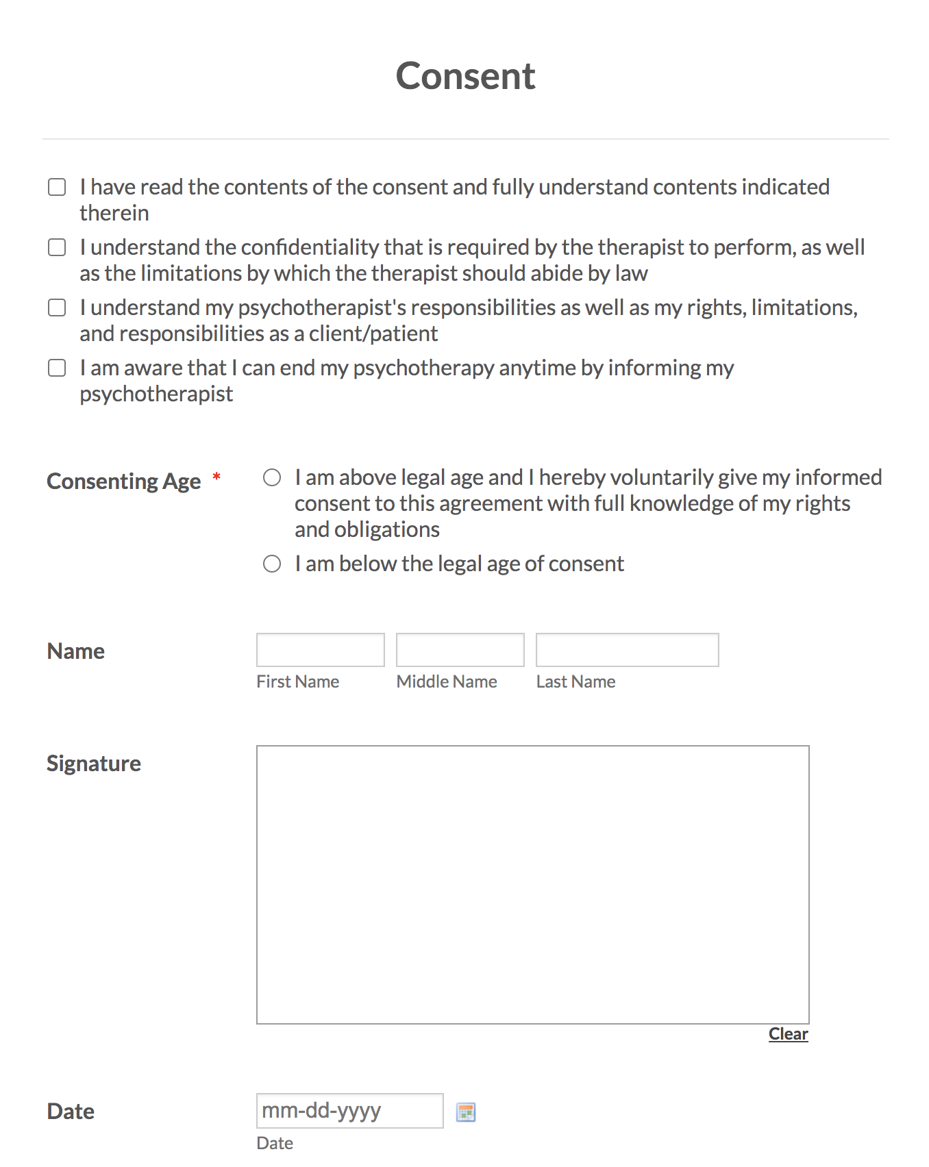 psychotherapy informed consent