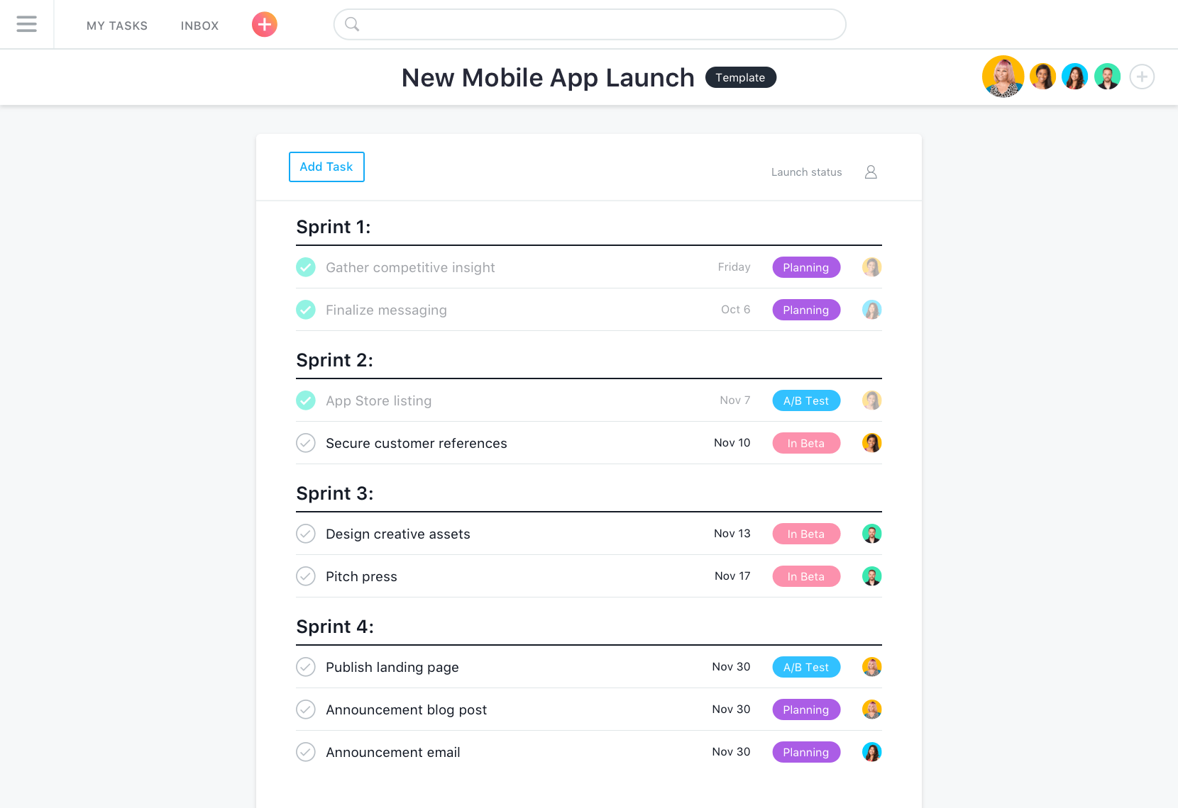 Asana New Mobile App Launch Calendar