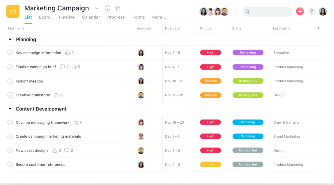 Asana Marketing Campaign Project Board