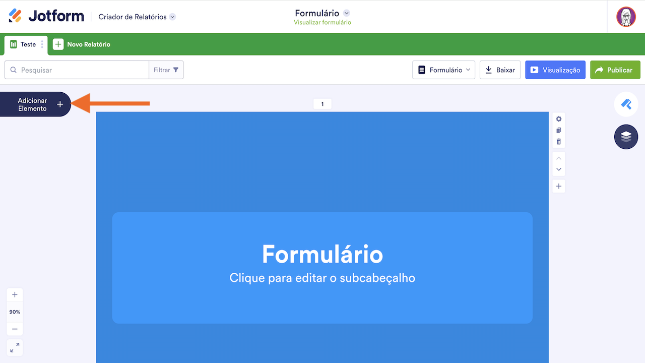 Criador de Relatórios - Novo relatório