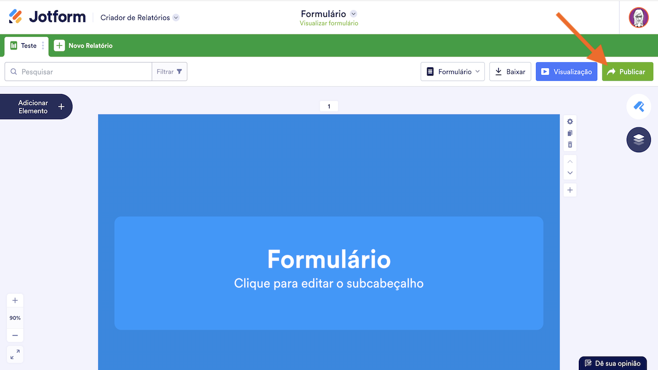 Criador de Relatórios - Publicando um relatório
