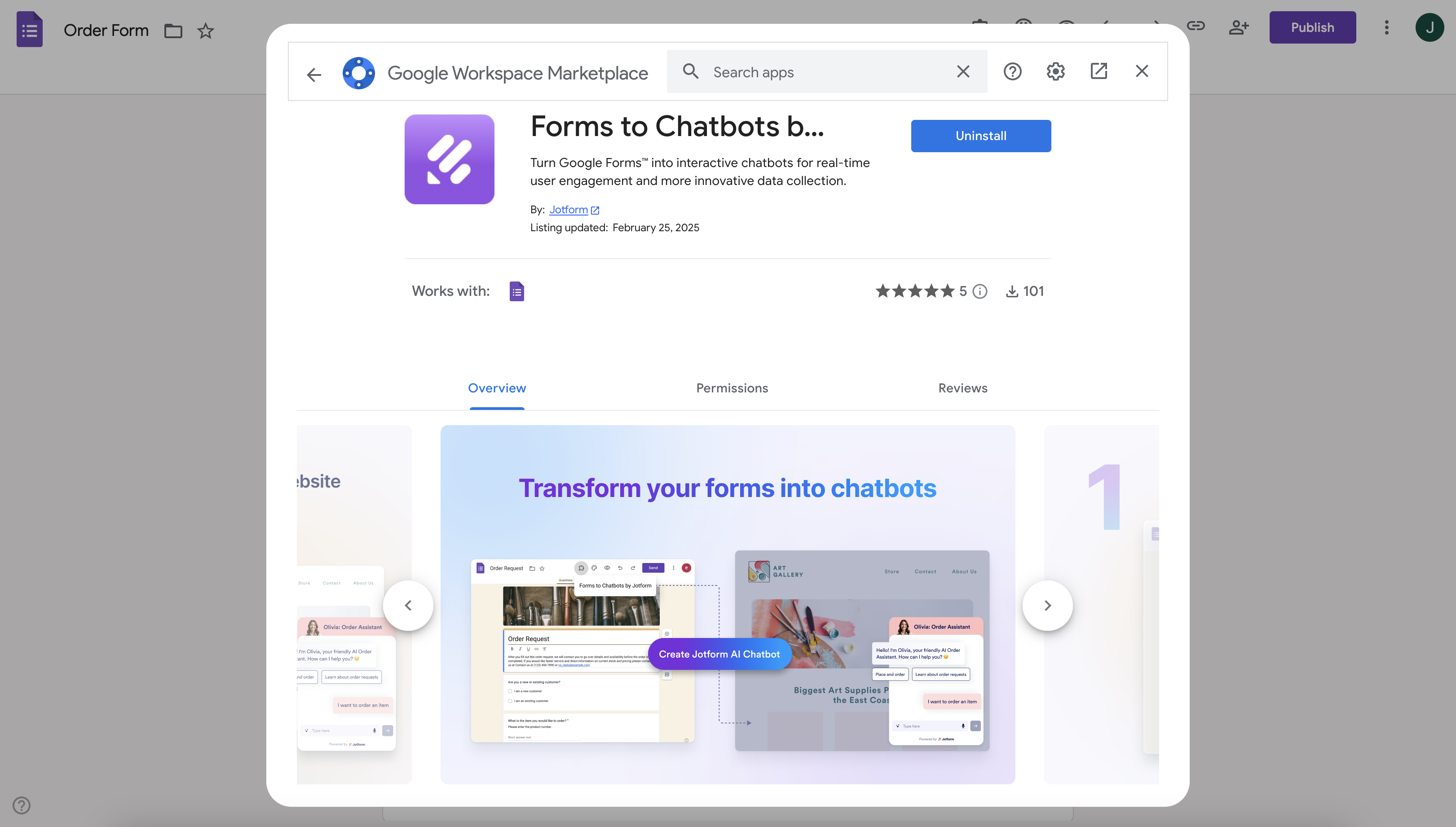 user interface of forms to chatbots by jotform