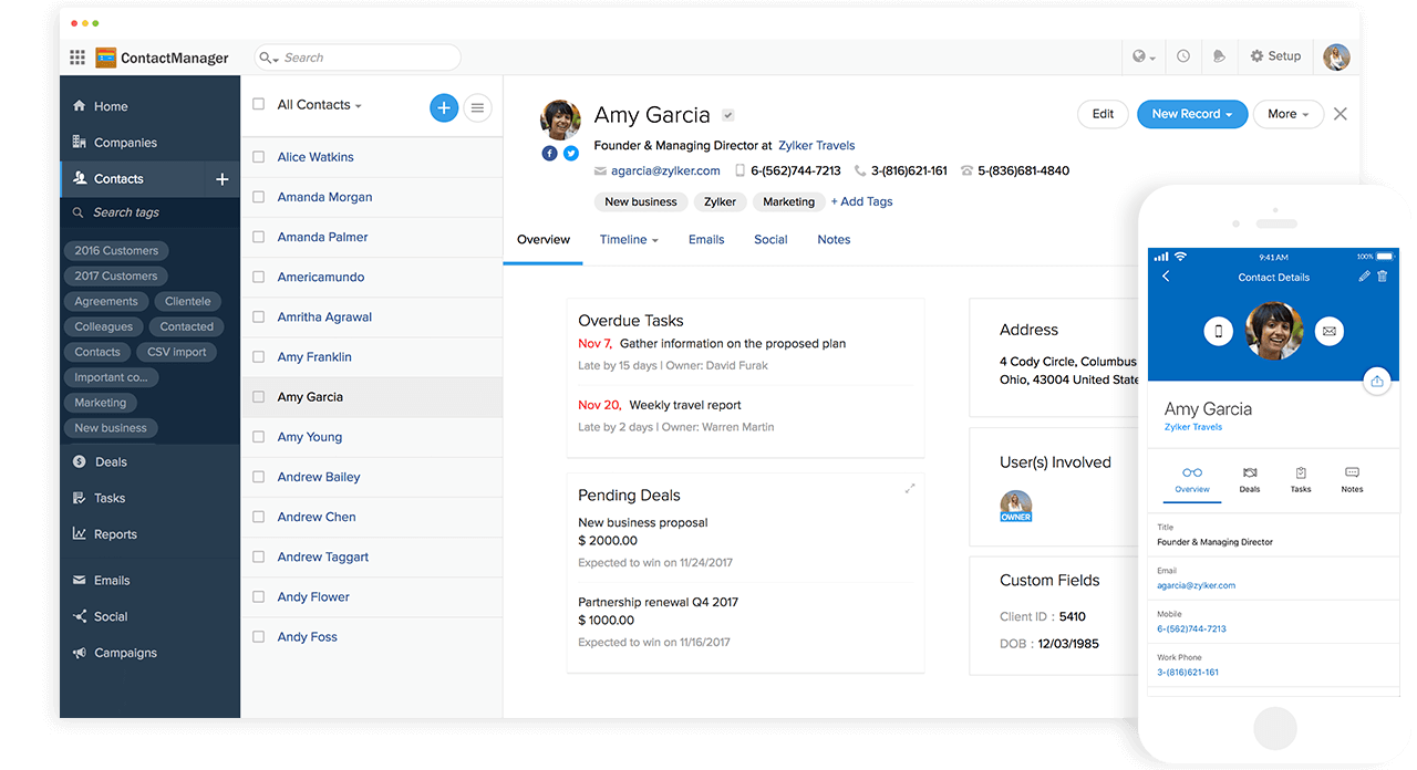 Zoho ContactManager Dashboard