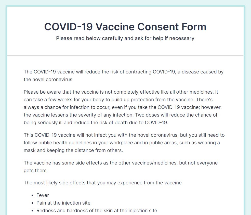 COVID-19 Vaccine Consent Form Template