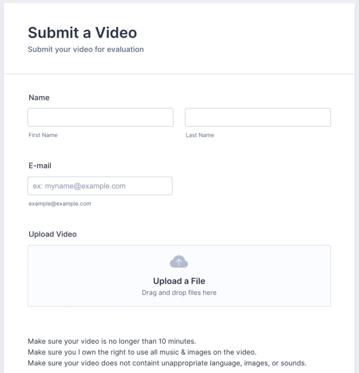 Video submission form template Image