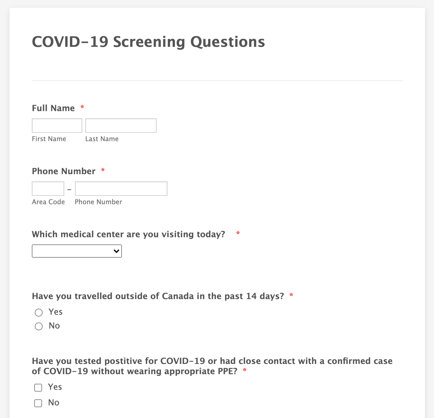 COVID-19 Screening Form Template