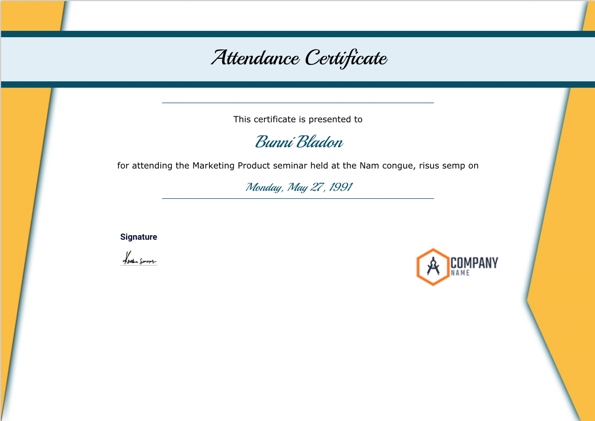 Attendance Certificate Template