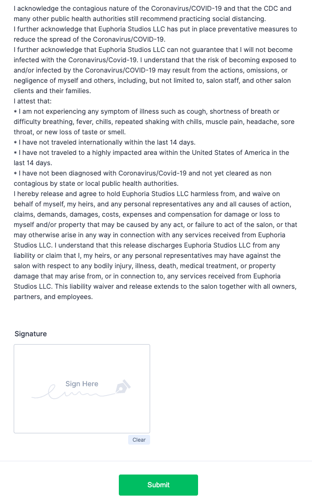 COVID 19 Liability Waiver Form Template