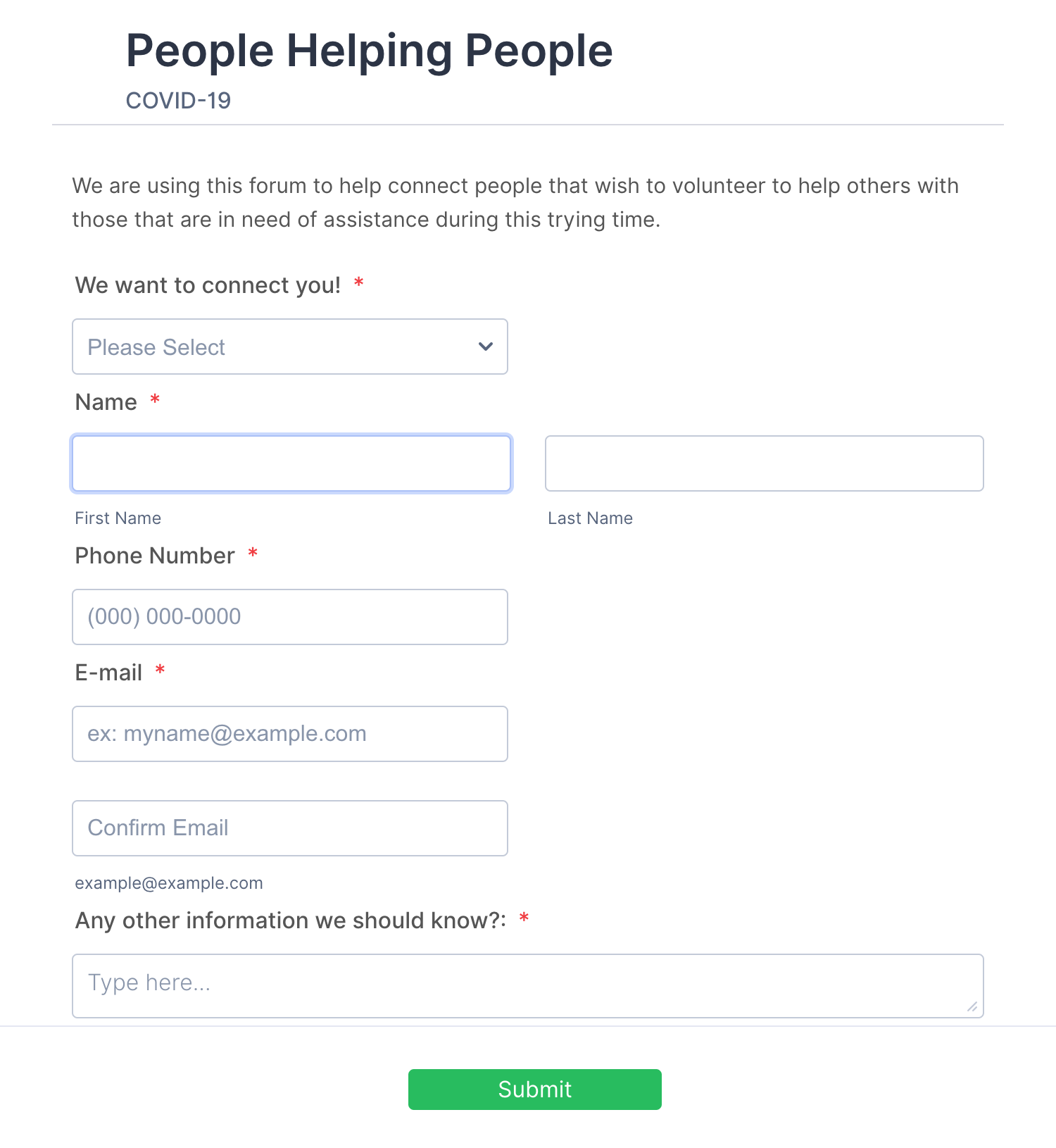 COVID-19 Volunteer Application Form Template