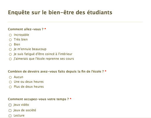 Enquête sur la bien-être des élèves