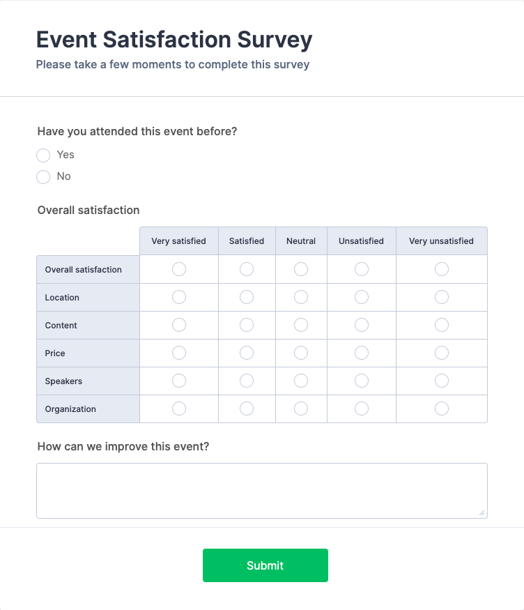 Event Satisfaction Survey Form Template