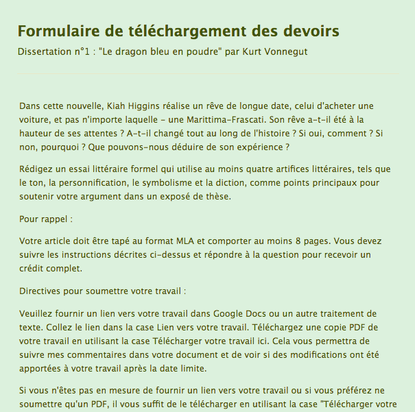 Formulaire de telechargement des devoirs