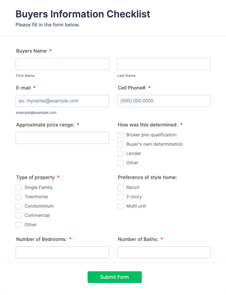 House Buyers Information Checklist Template