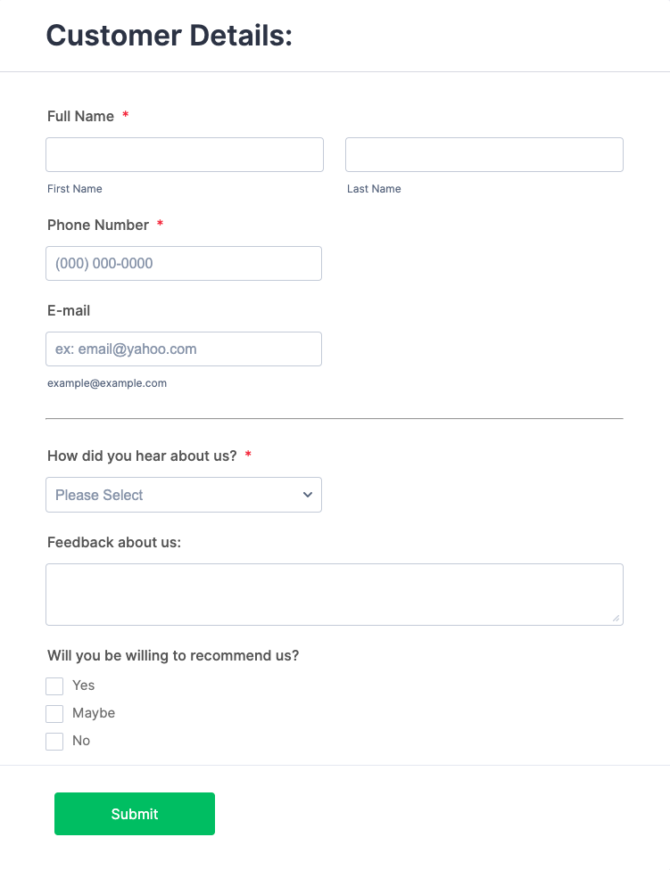 New Customer Registration Form Template