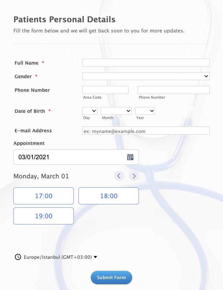 Online Doctor Appointment Form Template