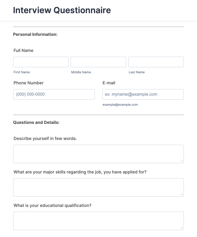 Online Interview Questionnaire Form Template