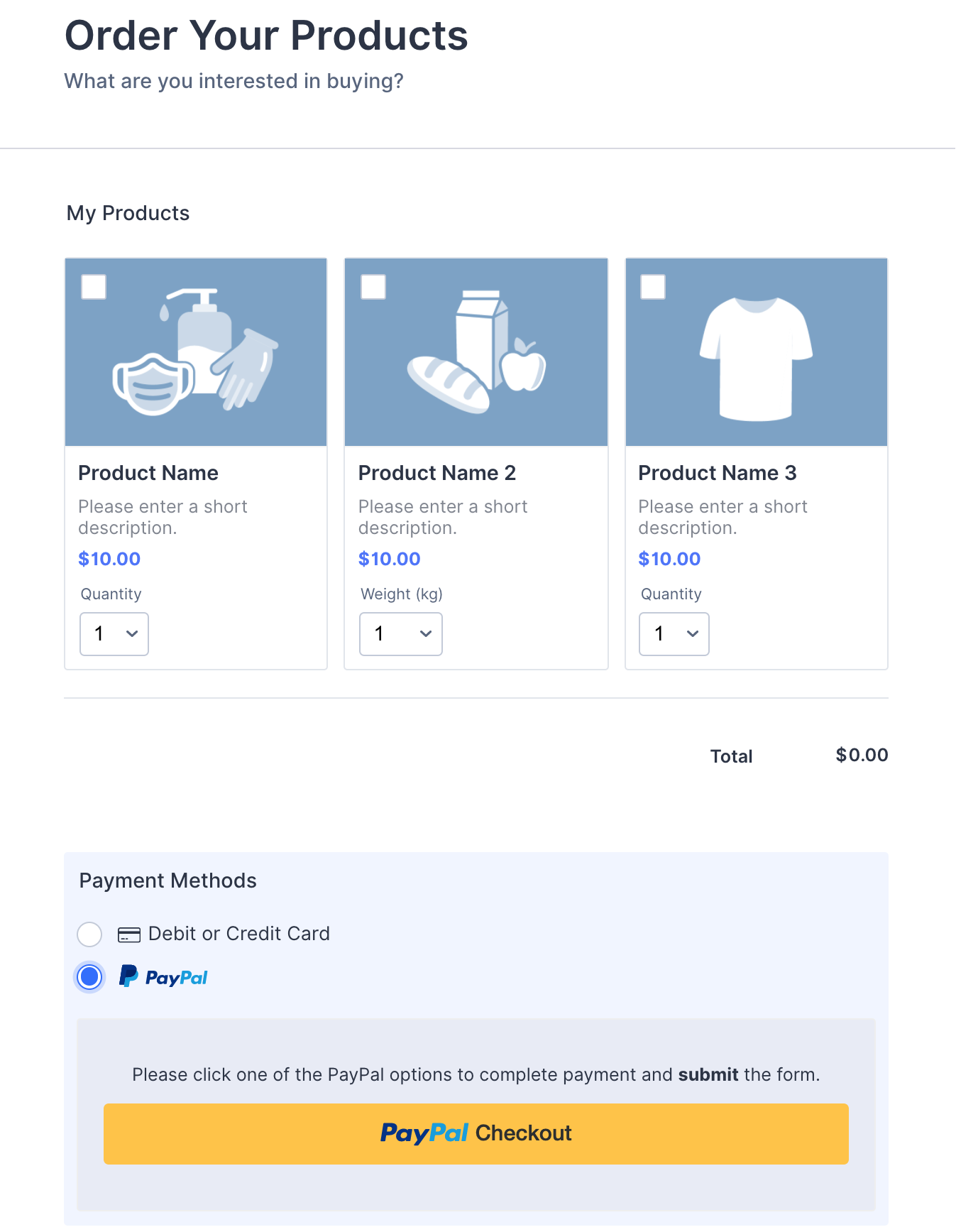 Modelo de Formulário para Pagamentos PayPal Business