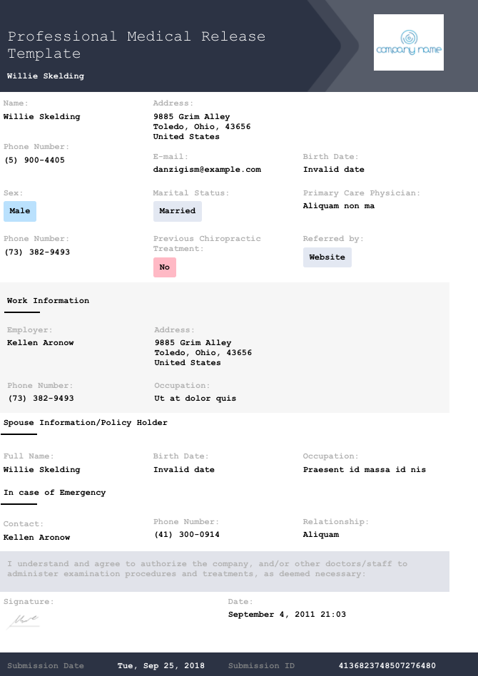 Professional Medical Release Template