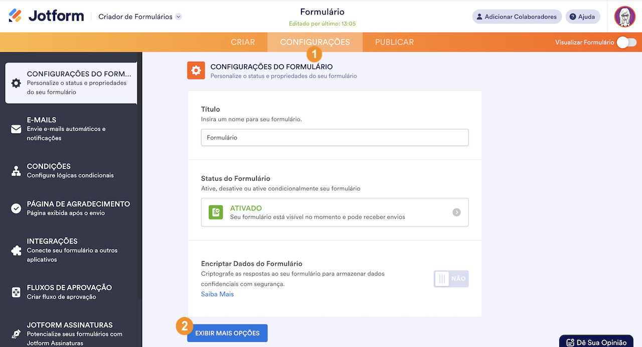 Criador de Formulários - Configurações