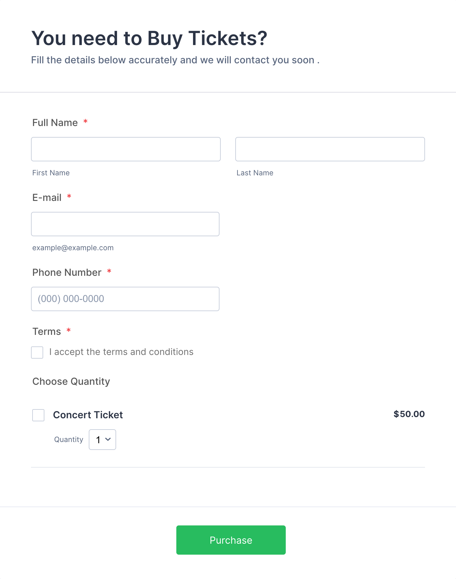 Ticket Purchase Form Template