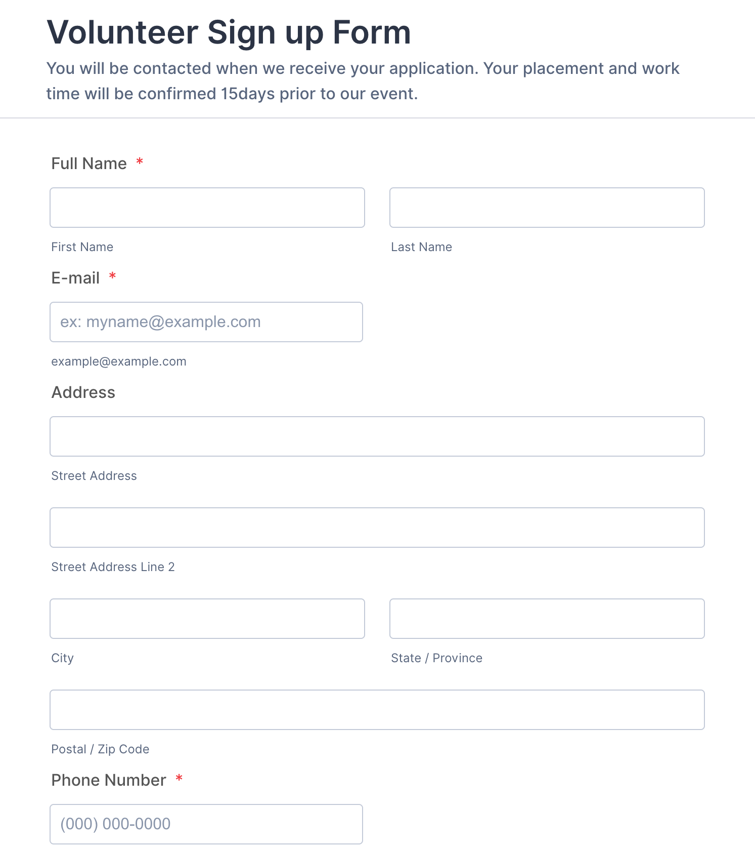Volunteer Sign up Form Template