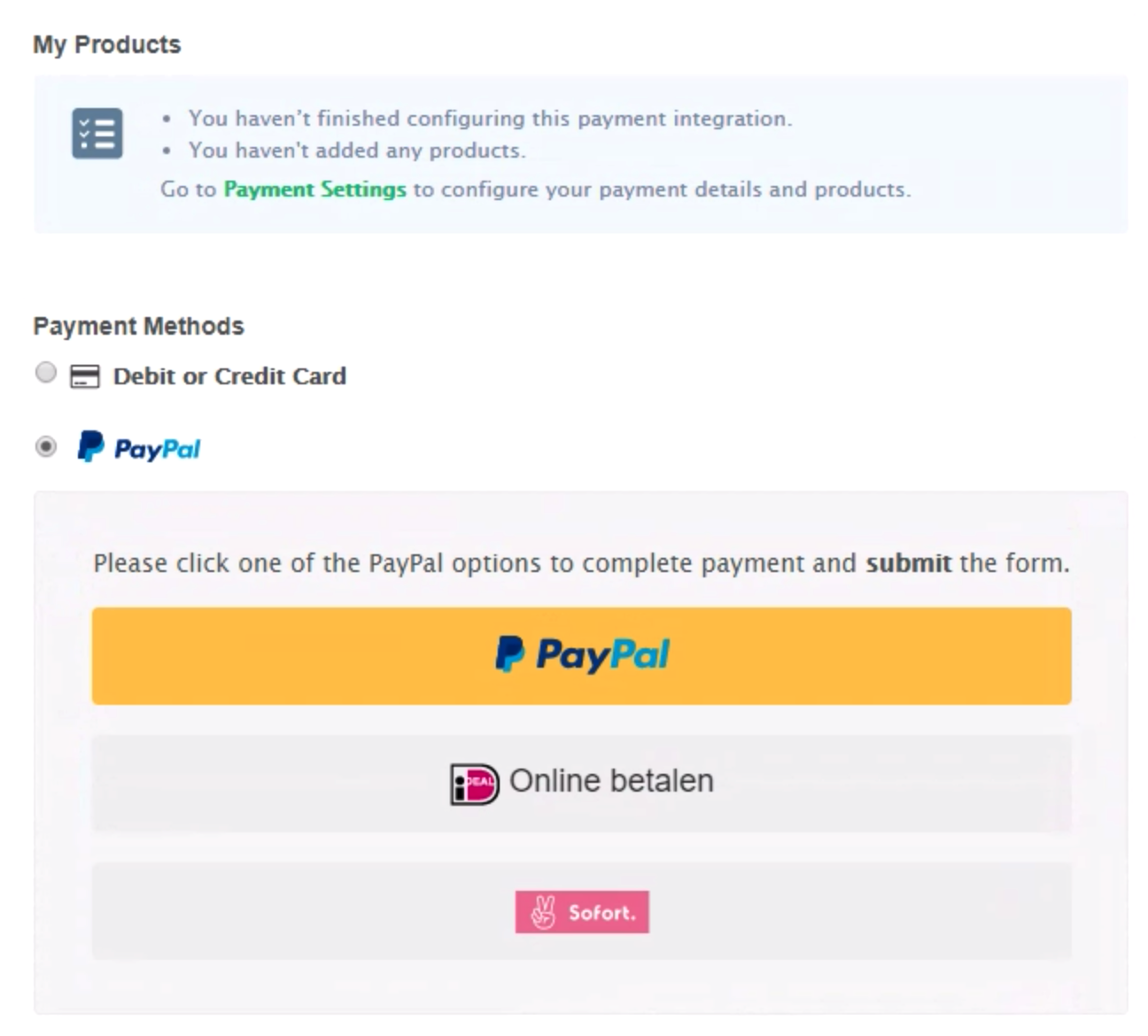 Supported Payment Methods in the Checkout Process