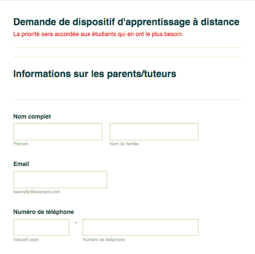 Demande d’appareil pour l’apprentissage à distance