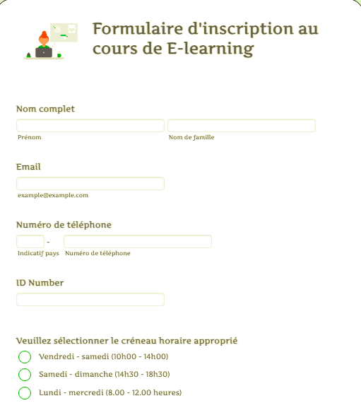 Formulaire d'inscription cours en ligne