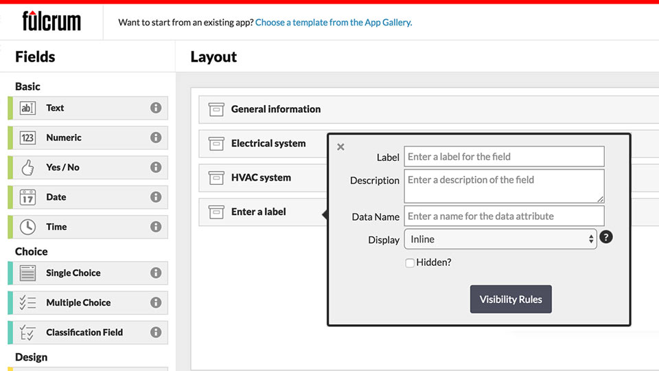 Screenshot of the Fulcrum mobile inspection form