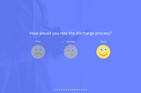 Screenshot of Zonka’s patient discharge feedback form, asking “How would you rate the discharge process?” with three response options: Poor, shown with a frowning face; average, with a neutral face; and good, with a smiling face