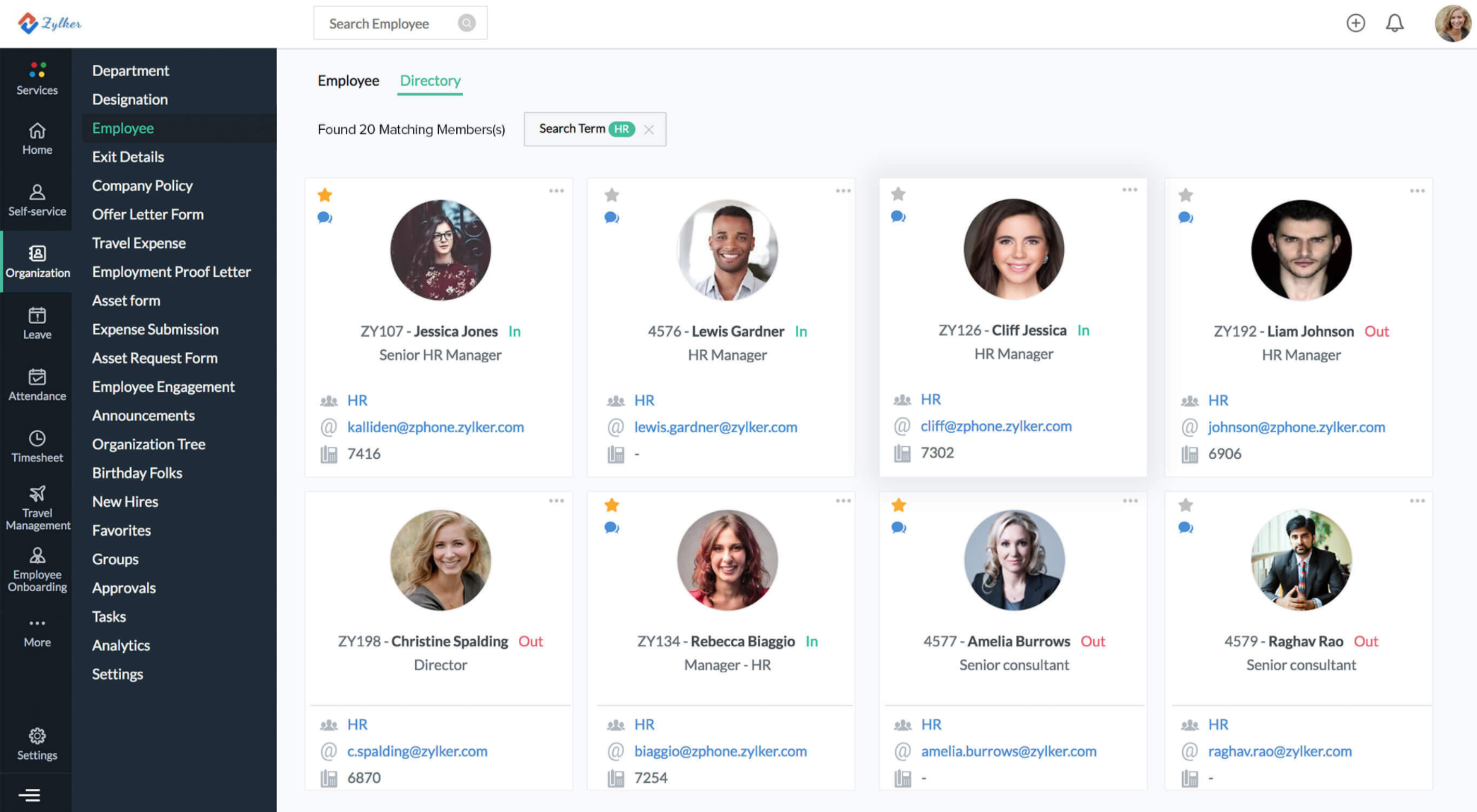 Employee page of Zoho People
