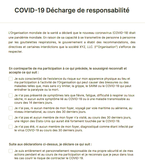 COVID-19 Decharge de responsabilite