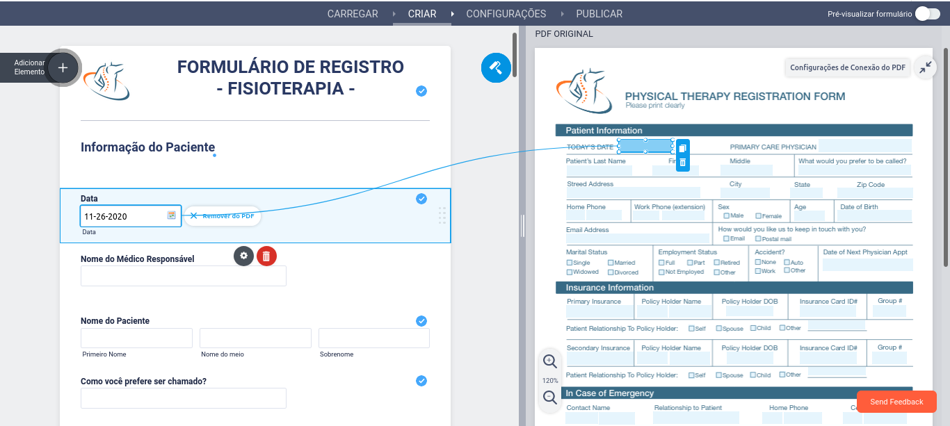 Formulário para Inscrição em Fisioterapia como um Formulário PDF Inteligente Jotform