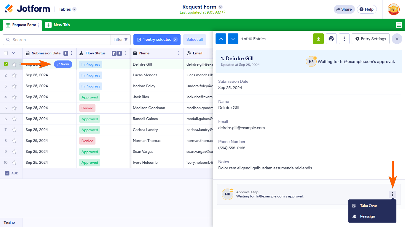 Approval Step options in Jotform Tables