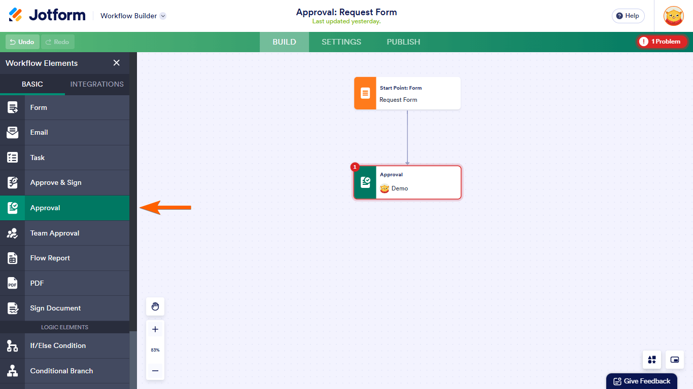 An Approval option in Jotform Workflows Elements
