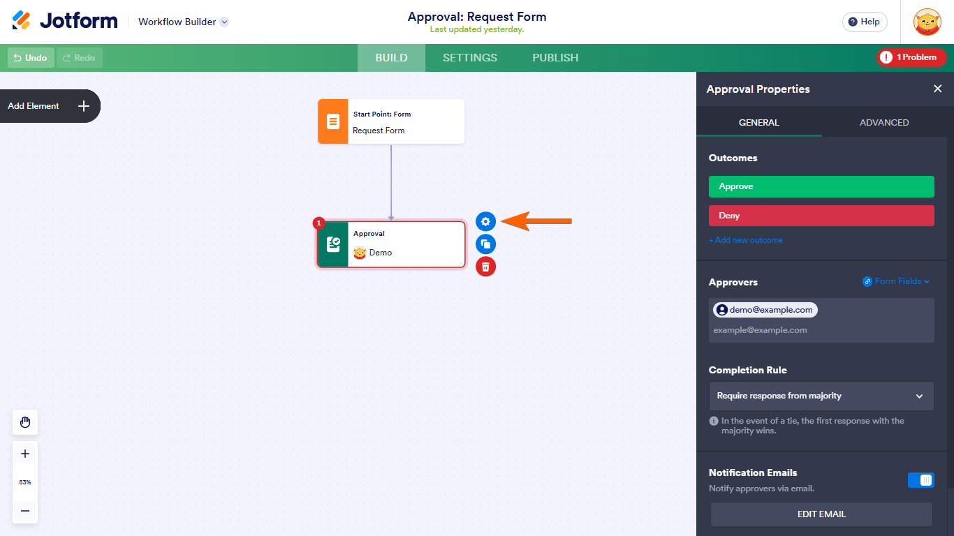 An Approval gear icon in Jotform Workflows