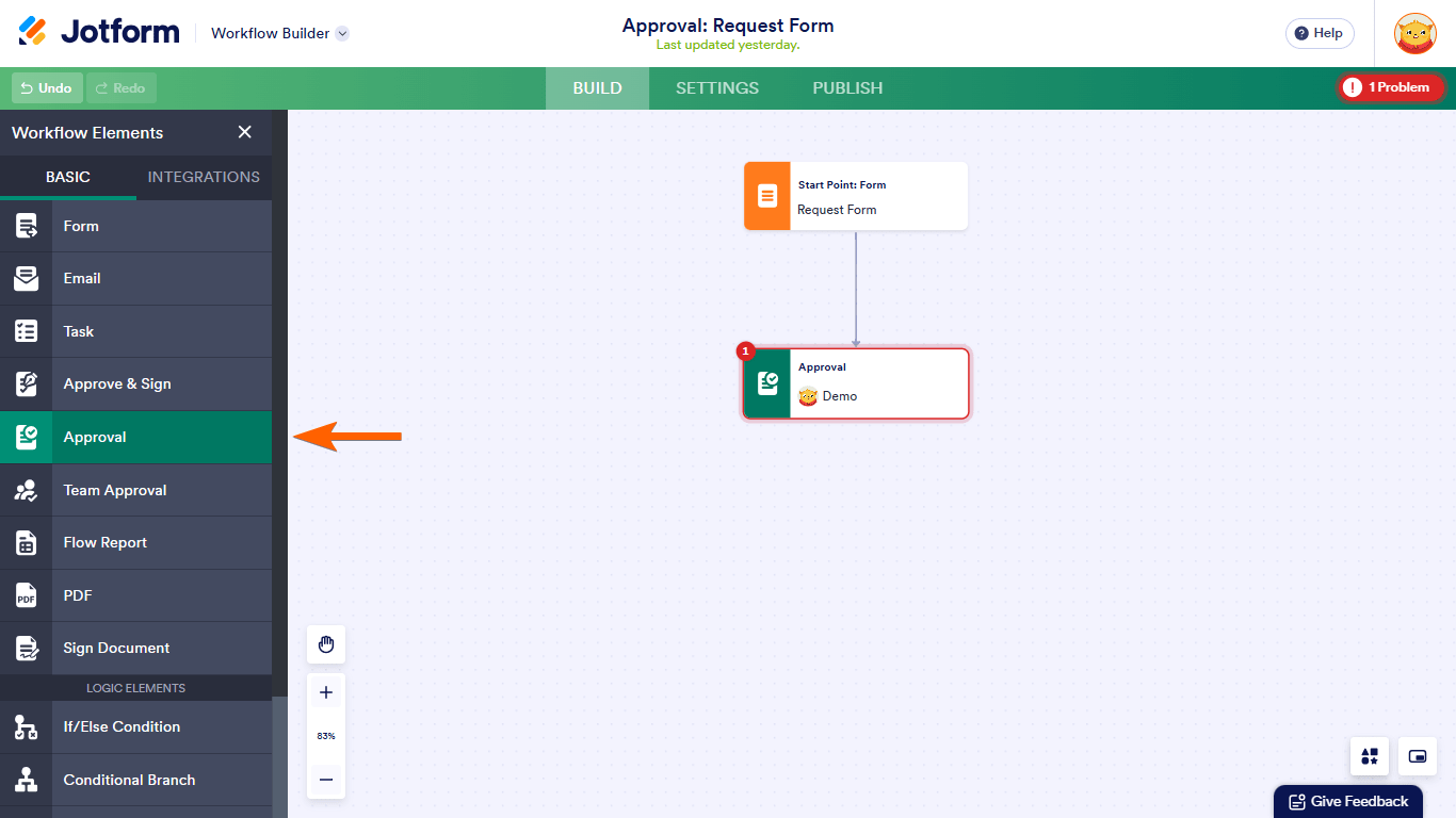 An Approval option in Jotform Workflows Elements