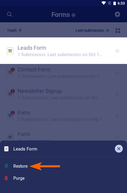 Steps to restore a deleted form in Jotform Mobile Forms