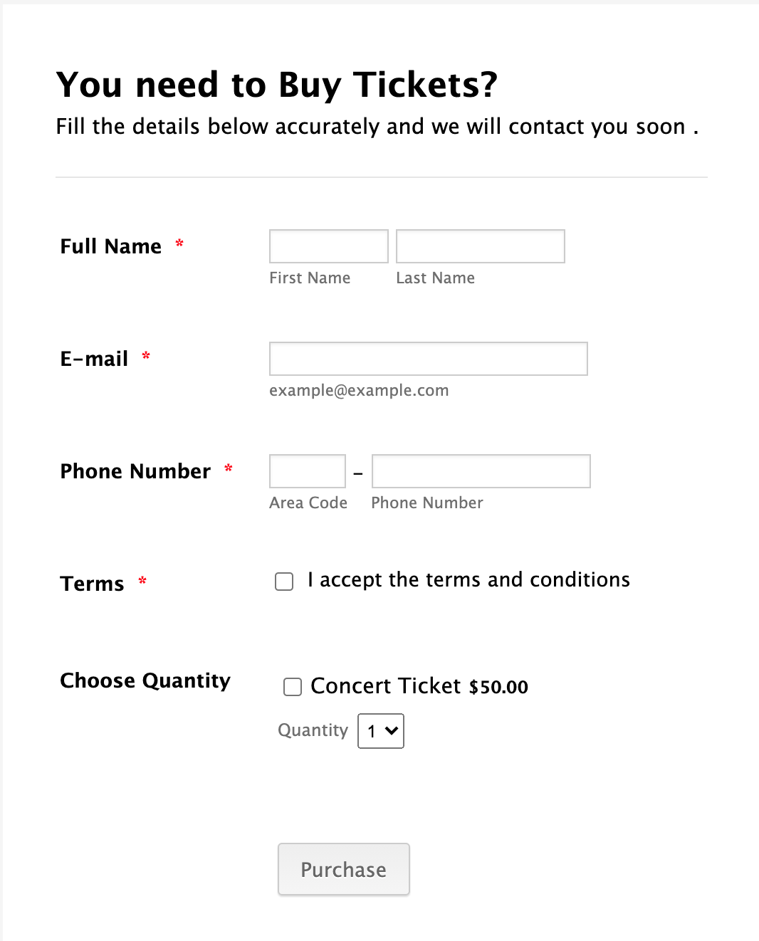 Ticket Purchase Form Template