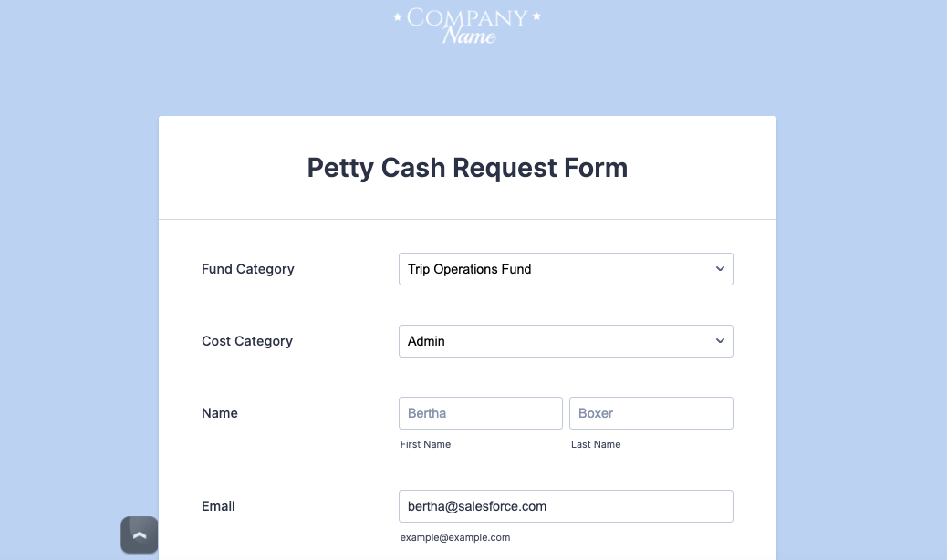 Prefilled Petty Cash Request Form